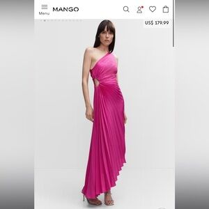 Mango one shoulder asymmetrical pleated dress